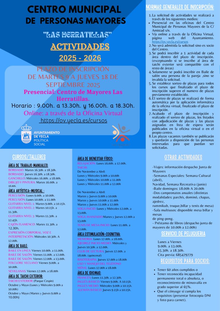 Programación de actividades 2025-2026 Centro de Mayores Las Herratillas