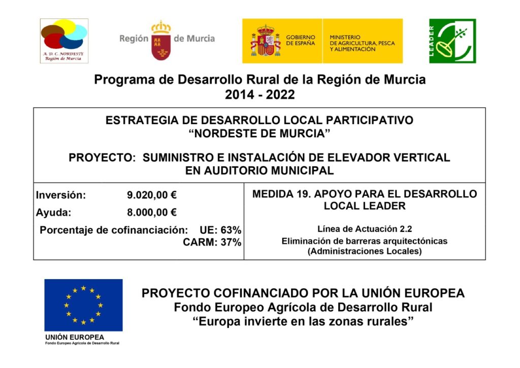 Suministro e instalación de elevador vertical en auditorio municipal