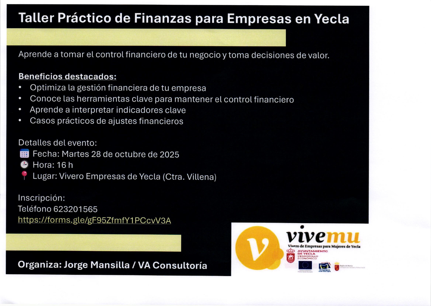 Cartel Taller Práctico Finanzas para empresas